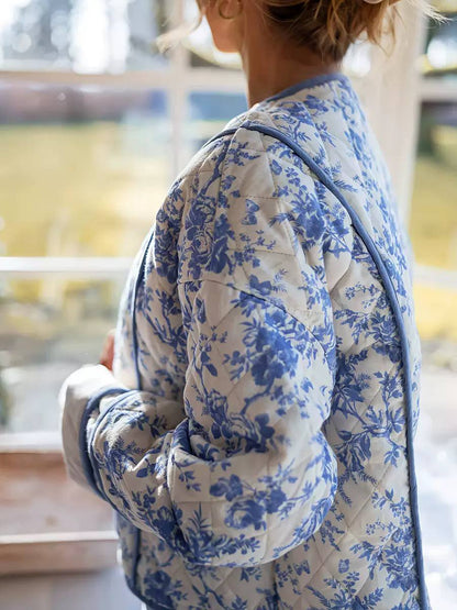 Women's Blue Floral Quilted Jacket
