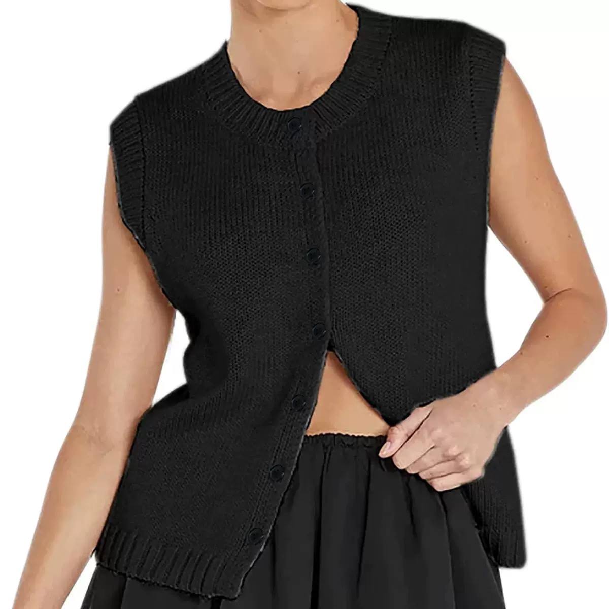 Women's Sleeveless Knit Button Front Sweater Vest