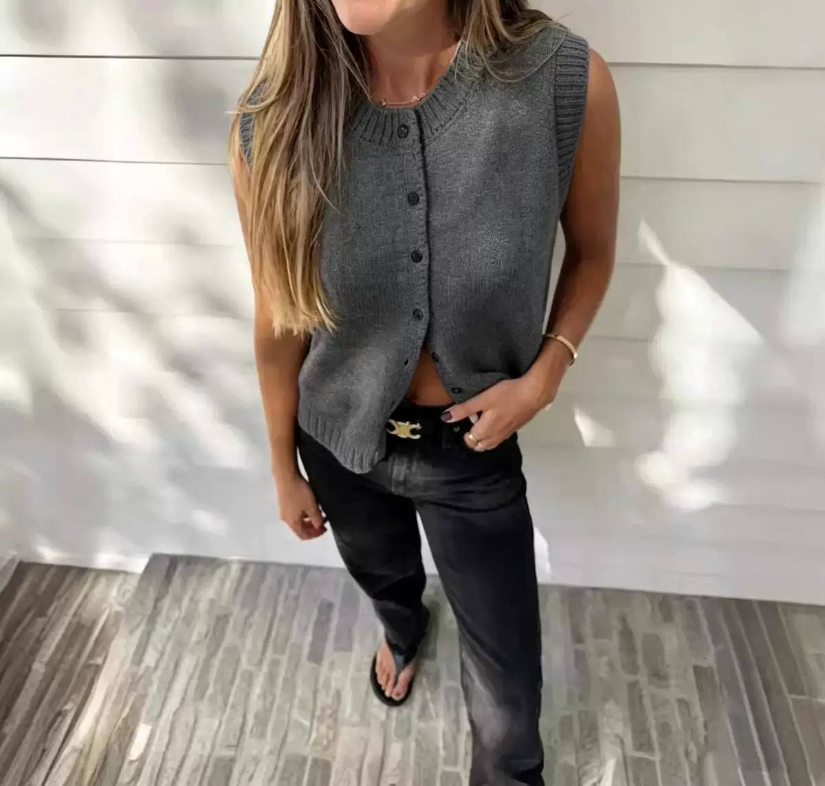 Women's Sleeveless Knit Button Front Sweater Vest