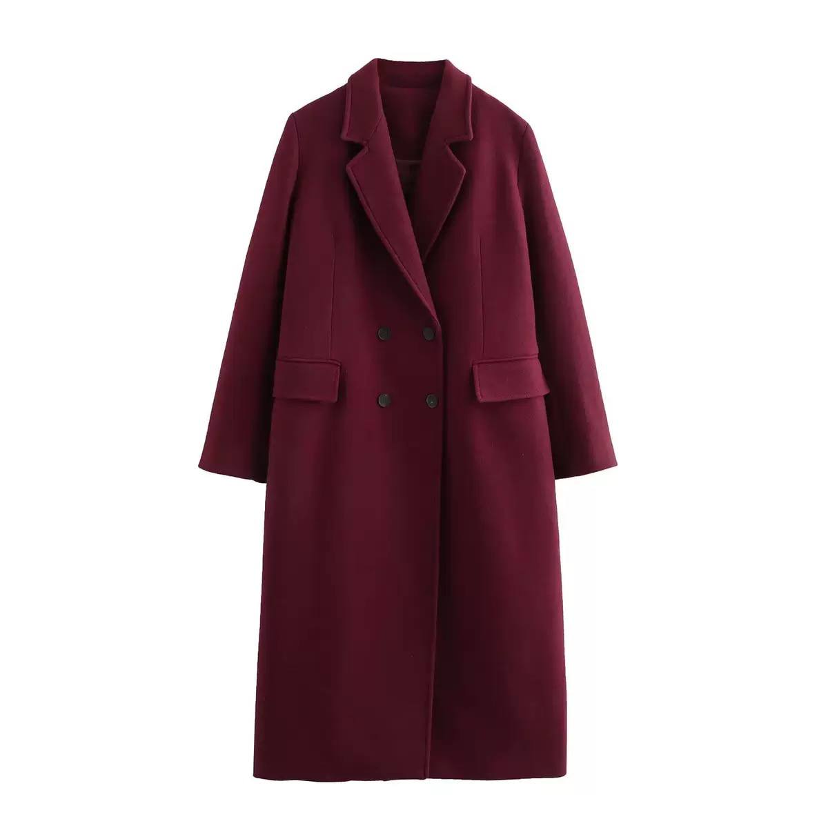 Women's Double Breasted Long Wool Blend Coat