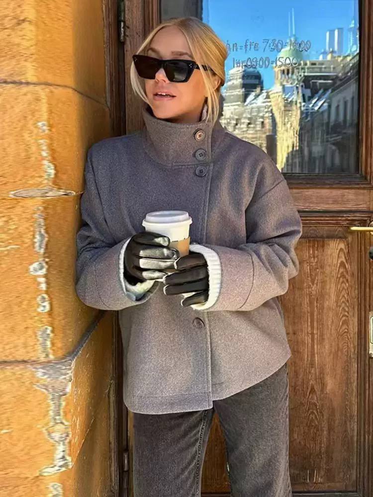 Women's Oversized High Neck Button Jacket