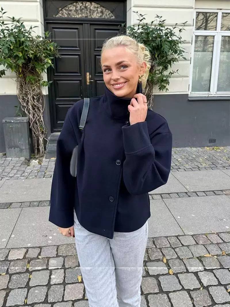 Women's Oversized High Neck Button Jacket