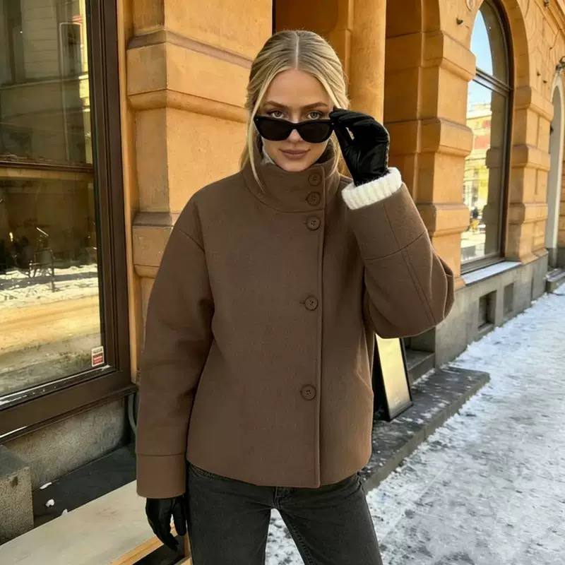 Women's Oversized High Neck Button Jacket