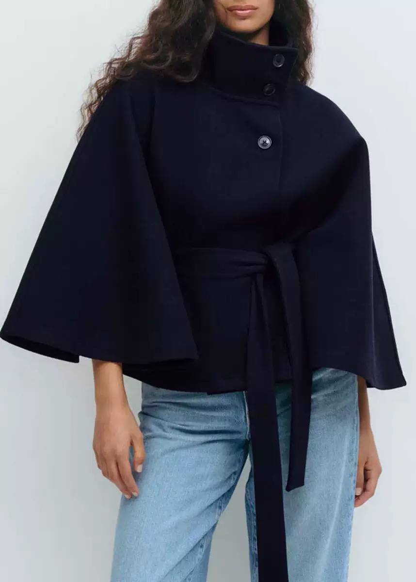 Women's Belted High Neck Wrap Cape Coat