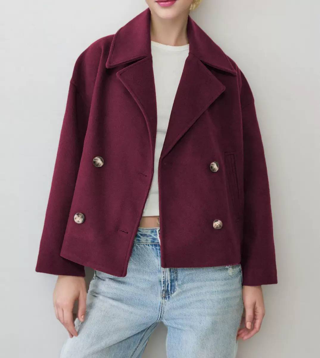 Women's Double Breasted Short Lapel Peacoat