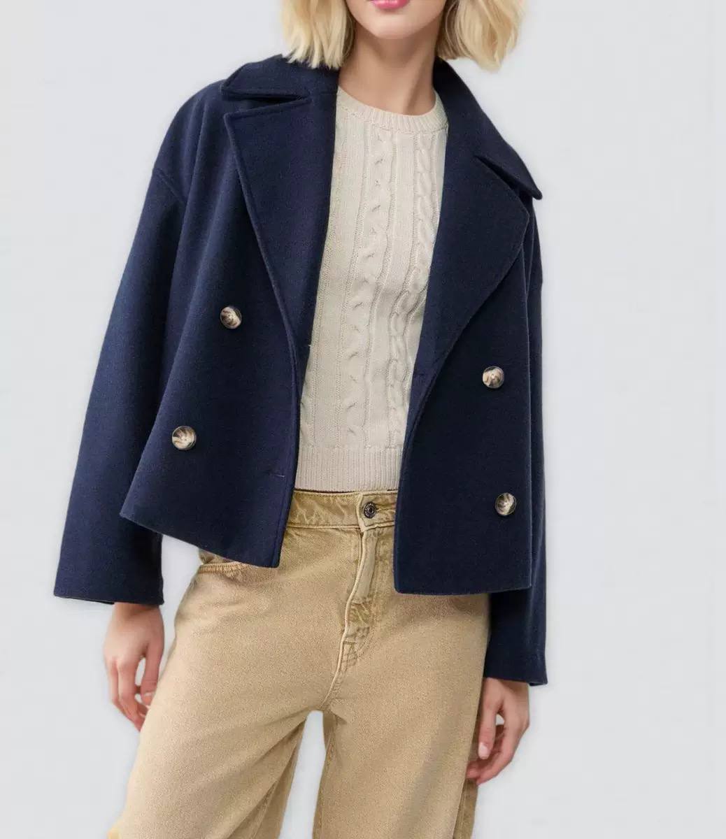 Women's Double Breasted Short Lapel Peacoat