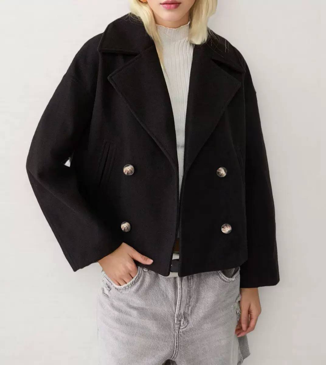 Women's Double Breasted Short Lapel Peacoat