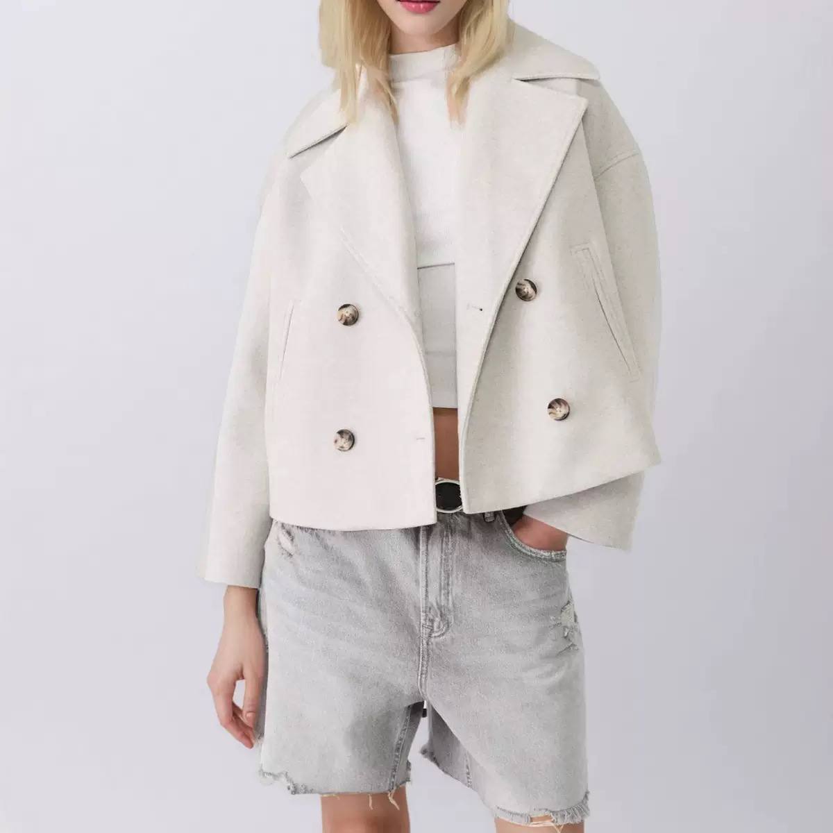 Women's Double Breasted Short Lapel Peacoat