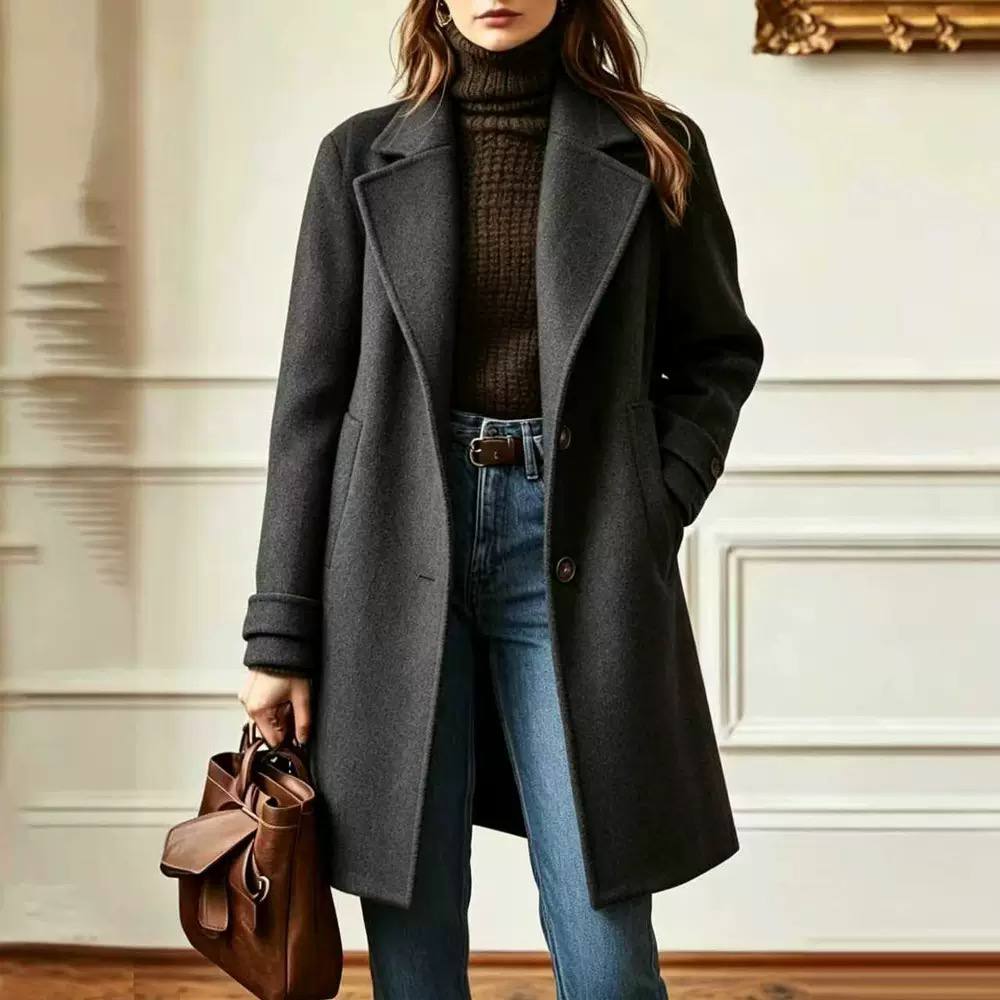 Women's Single Breasted Wool Blend Long Coat