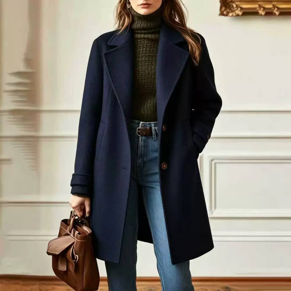 Women's Single Breasted Wool Blend Long Coat