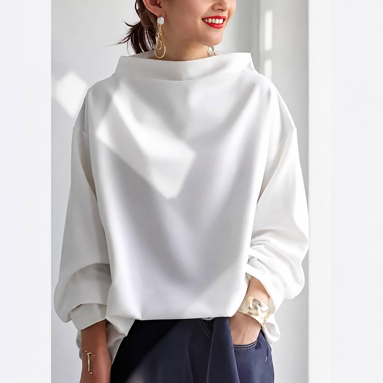 Women's High Neck Long Sleeve Blouse