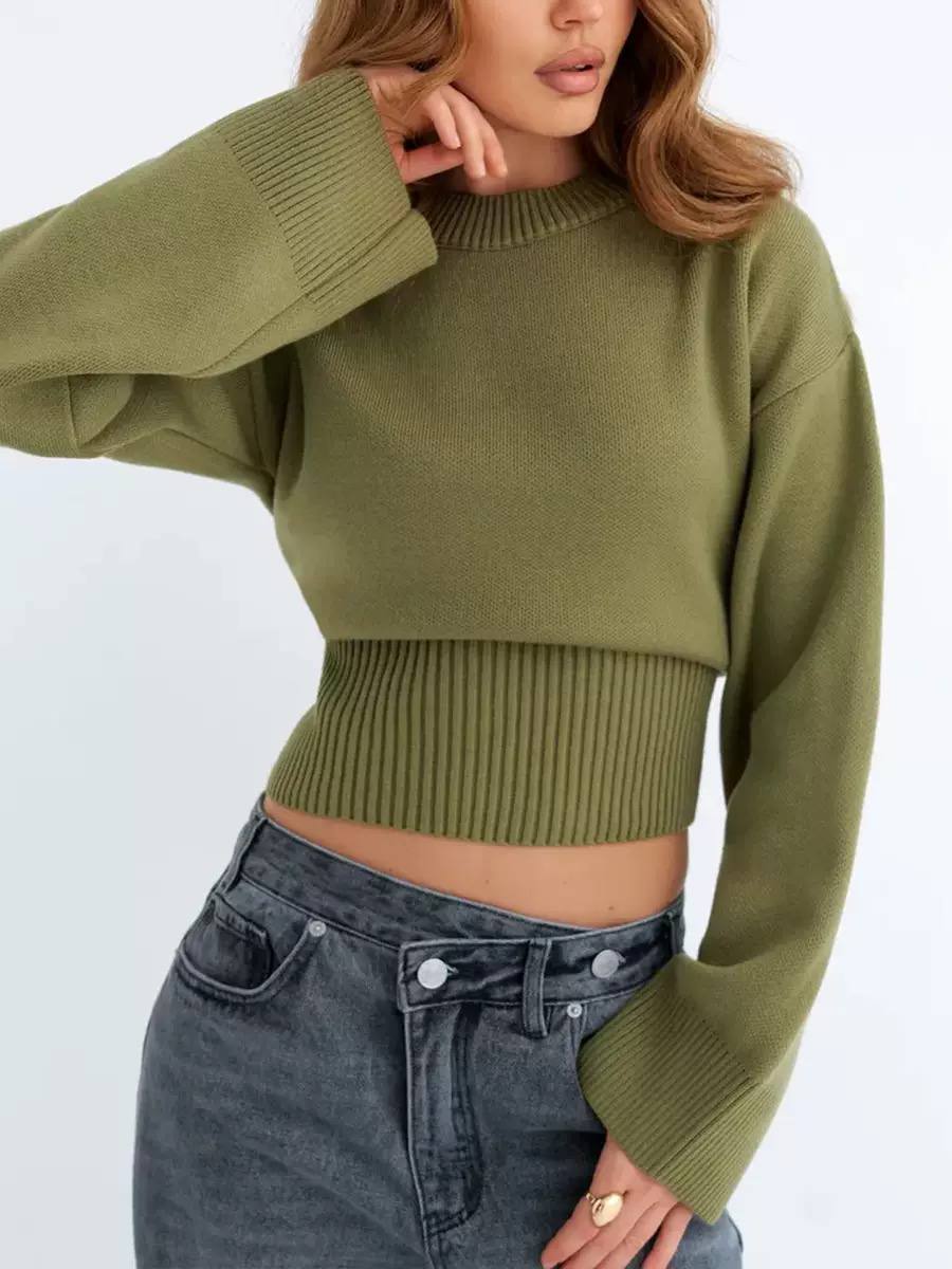 Women's Cropped Ribbed Knit Sweater