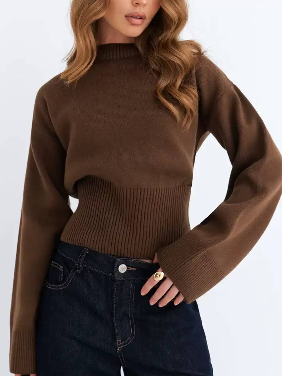 Women's Cropped Ribbed Knit Sweater