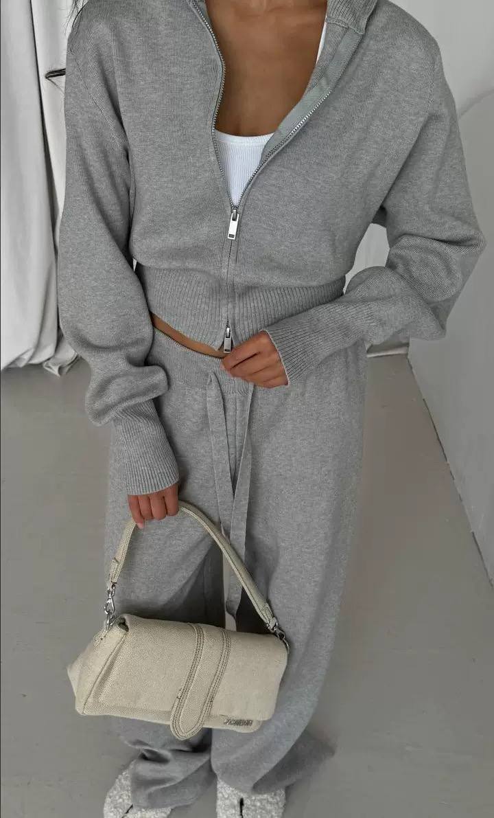 Women's Cropped Cardigan High Waist Pants Set