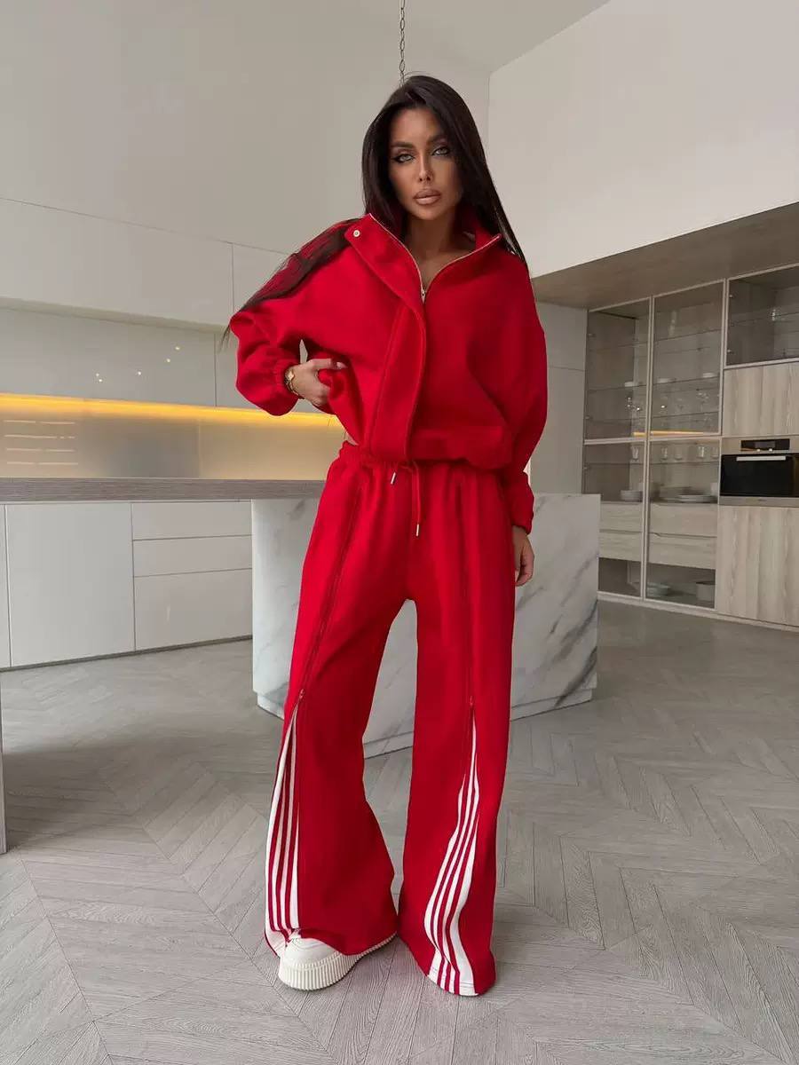 Women's Zip Up Oversized Jacket High Waist Pants Tracksuit Set