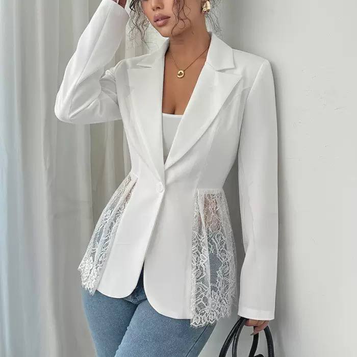 Women's Long Sleeve Lace Panel Blazer
