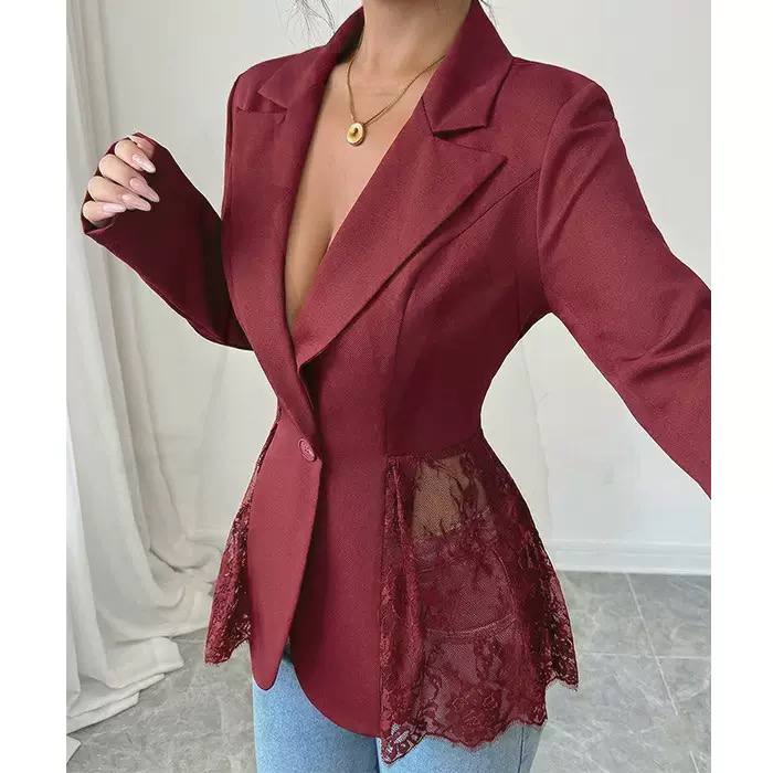 Women's Long Sleeve Lace Panel Blazer