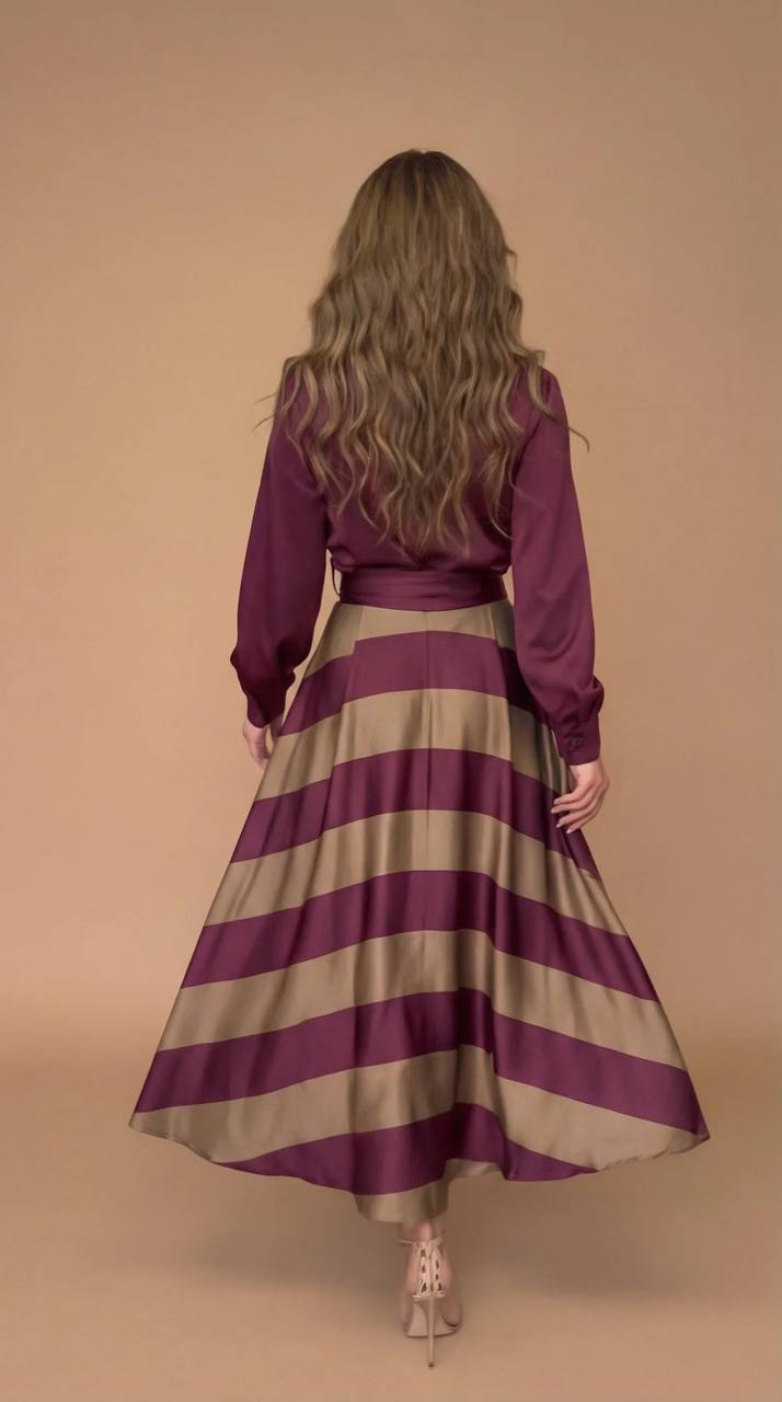 Women's Belted Stripe Shirt Maxi Dress