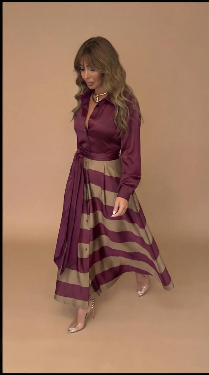 Women's Belted Stripe Shirt Maxi Dress