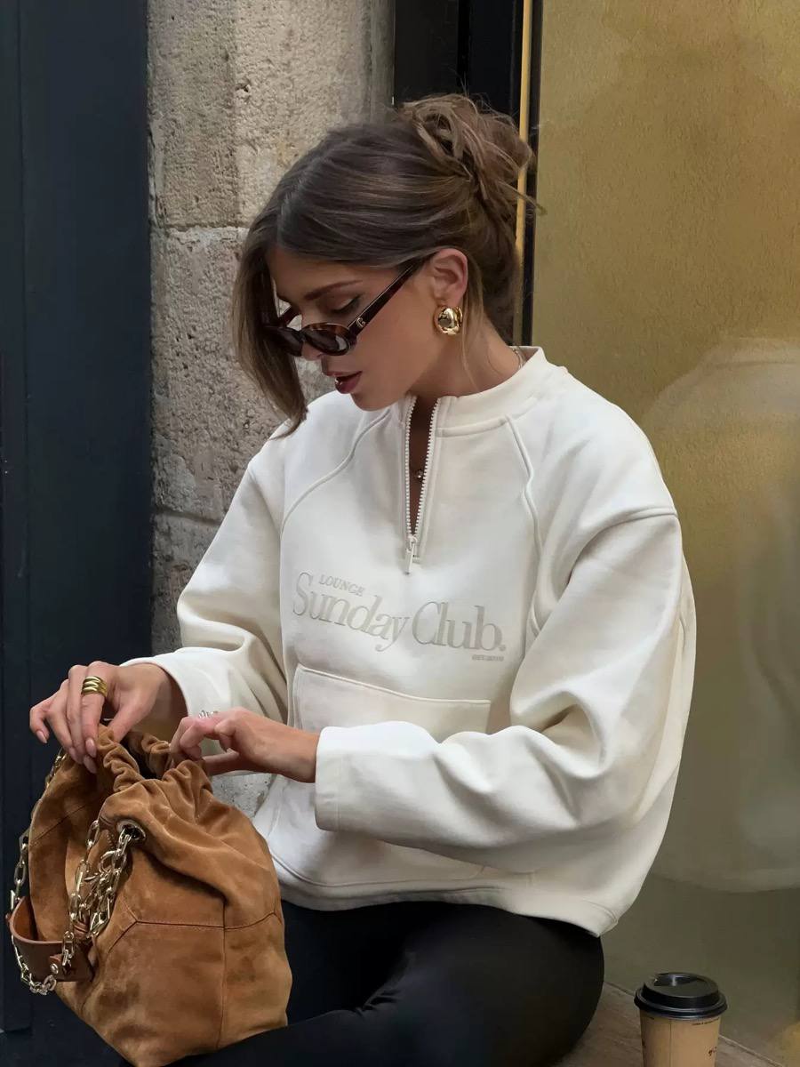Women's Quarter Zip Oversized Cotton Sweatshirt