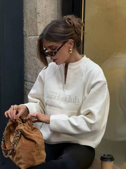 Women's Quarter Zip Oversized Cotton Sweatshirt