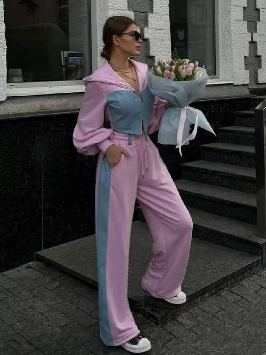 Women's Zip Up Hoodie Wide Leg Tracksuit Set
