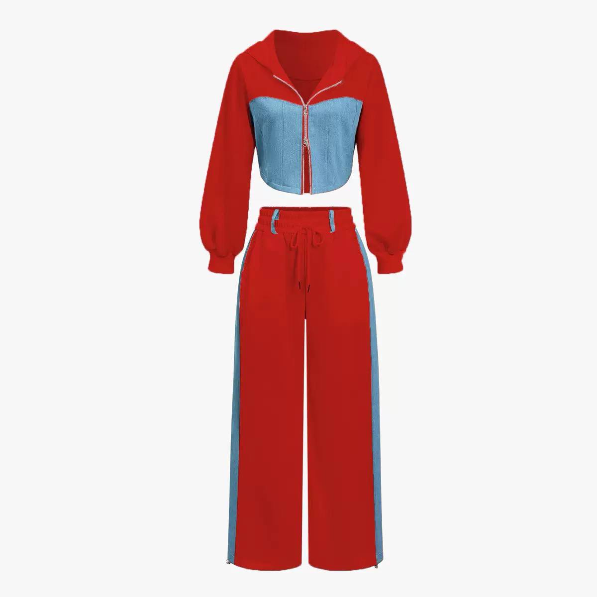 Women's Zip Up Hoodie Wide Leg Tracksuit Set