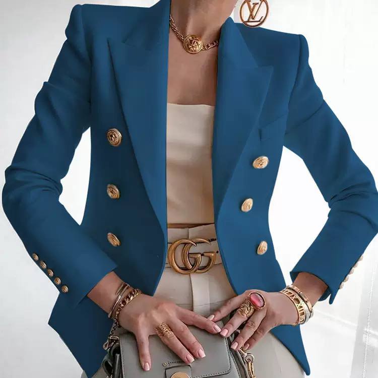 Women's Double Breasted Tailored Cotton Blazer