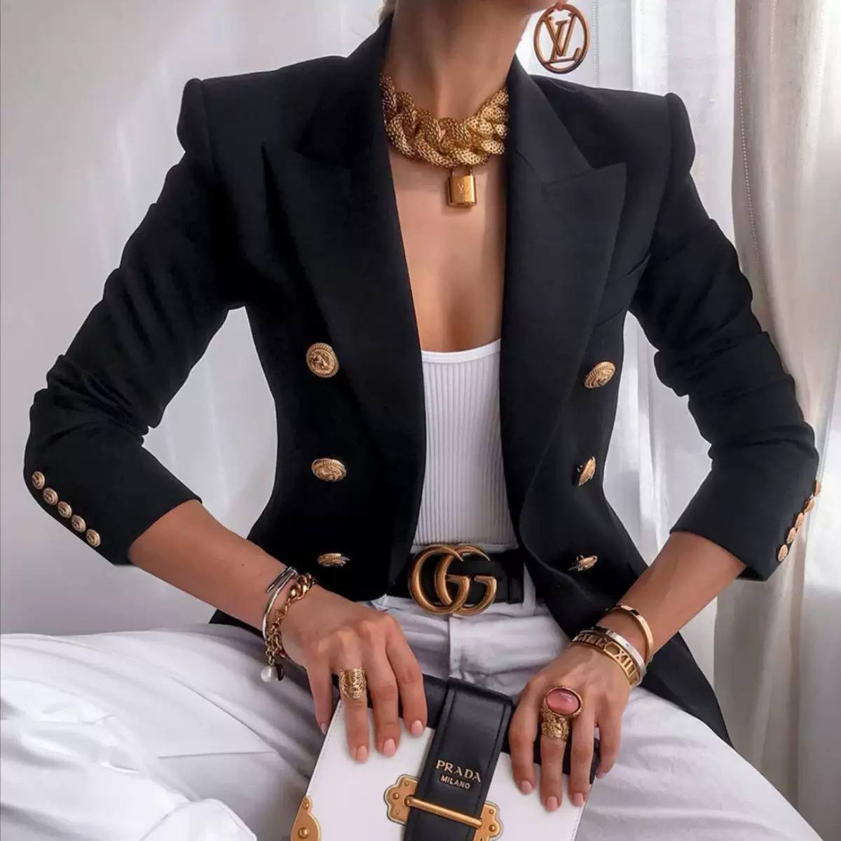 Women's Double Breasted Tailored Cotton Blazer