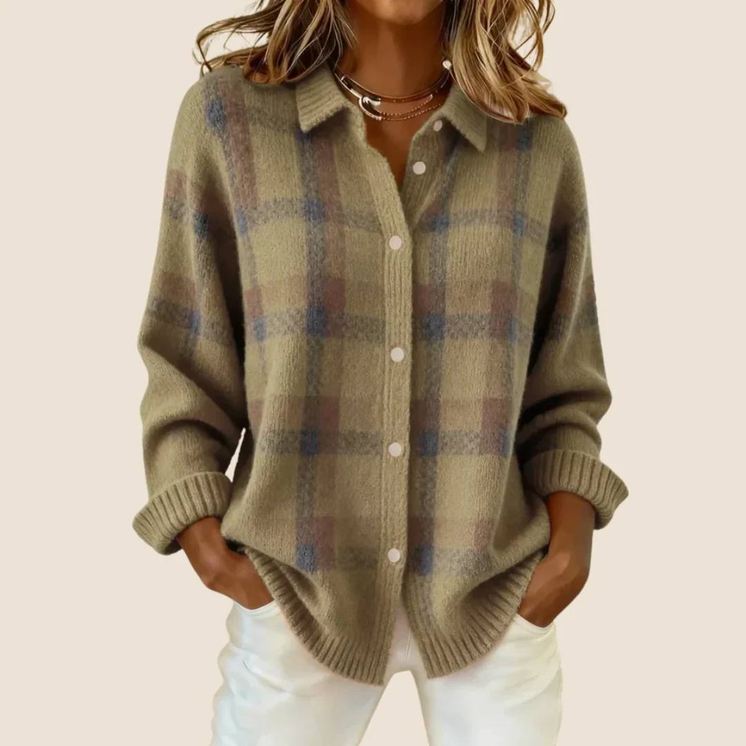 Women's Cotton Plaid Knit Cardigan