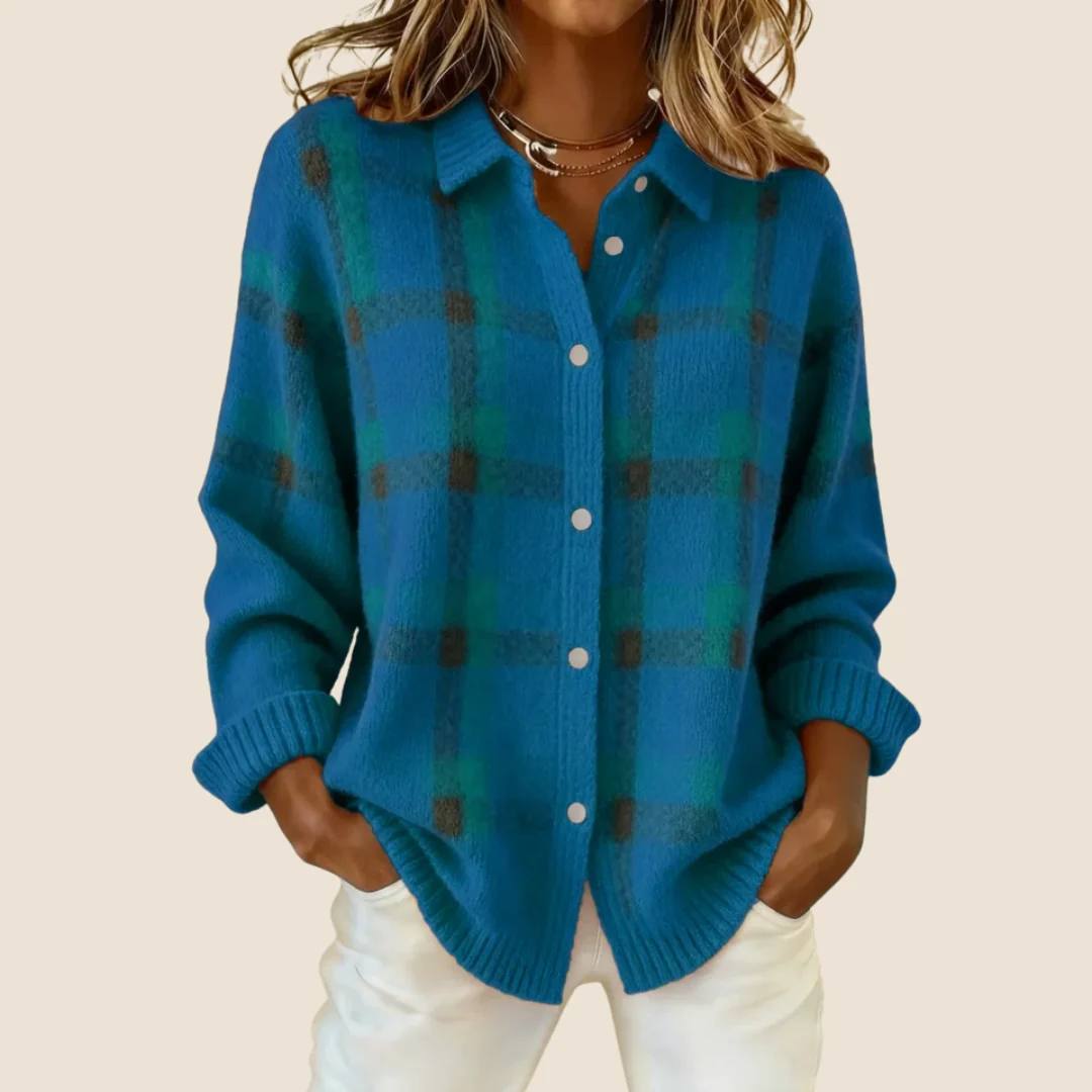 Women's Cotton Plaid Knit Cardigan