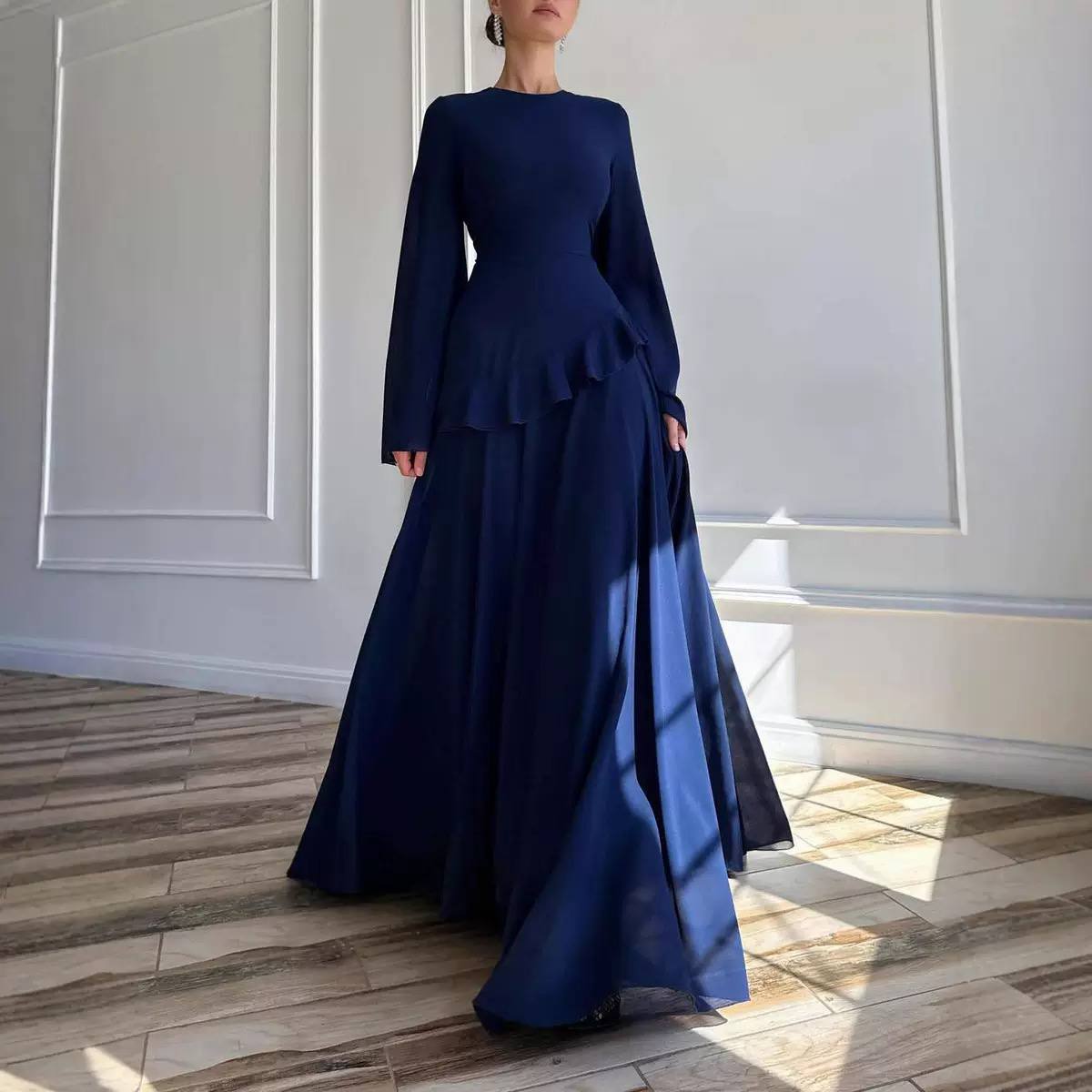Women's Chiffon Ruffle Tie Back Maxi Dress