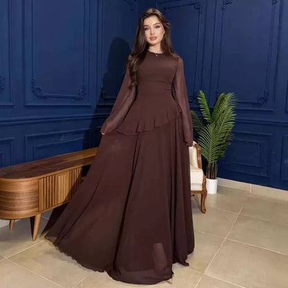 Women's Chiffon Ruffle Tie Back Maxi Dress