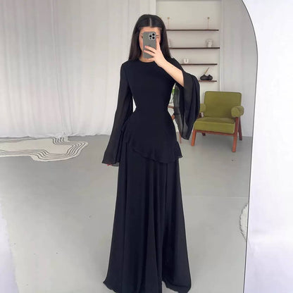 Women's Chiffon Ruffle Tie Back Maxi Dress