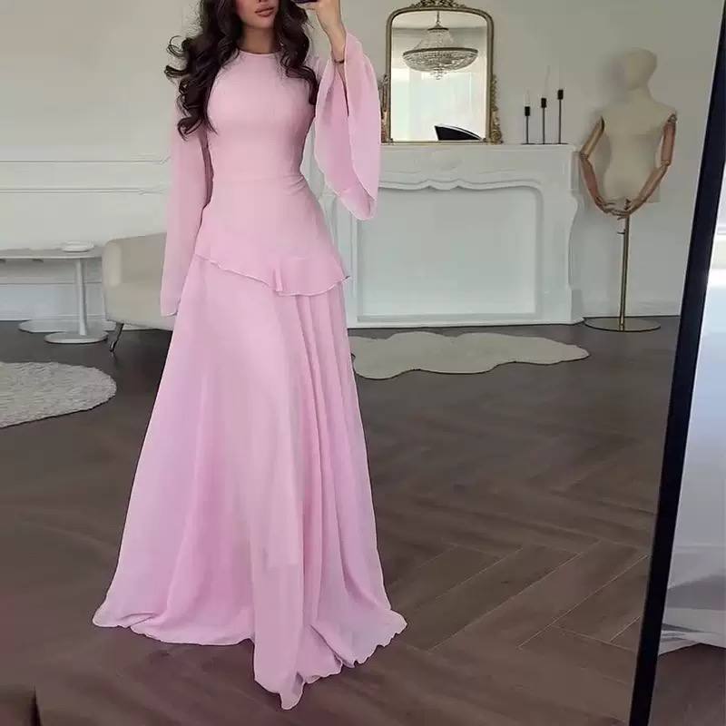 Women's Chiffon Ruffle Tie Back Maxi Dress