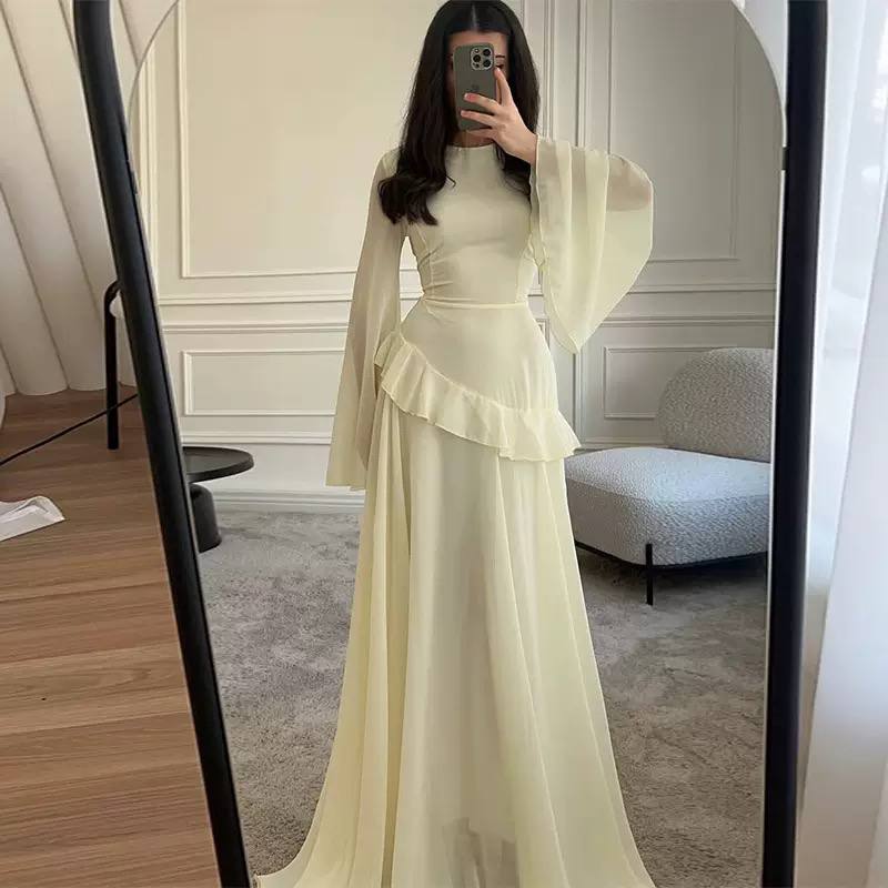 Women's Chiffon Ruffle Tie Back Maxi Dress