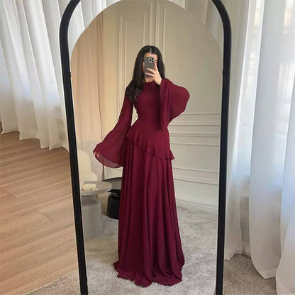 Women's Chiffon Ruffle Tie Back Maxi Dress