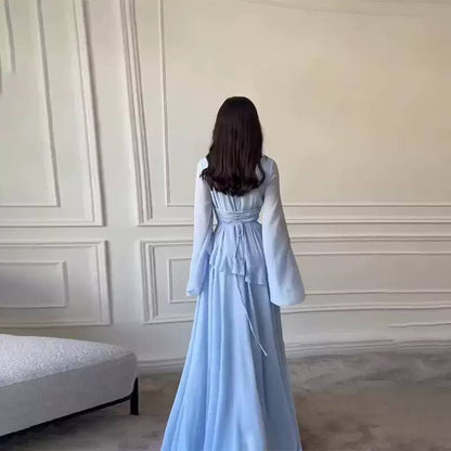Women's Chiffon Ruffle Tie Back Maxi Dress