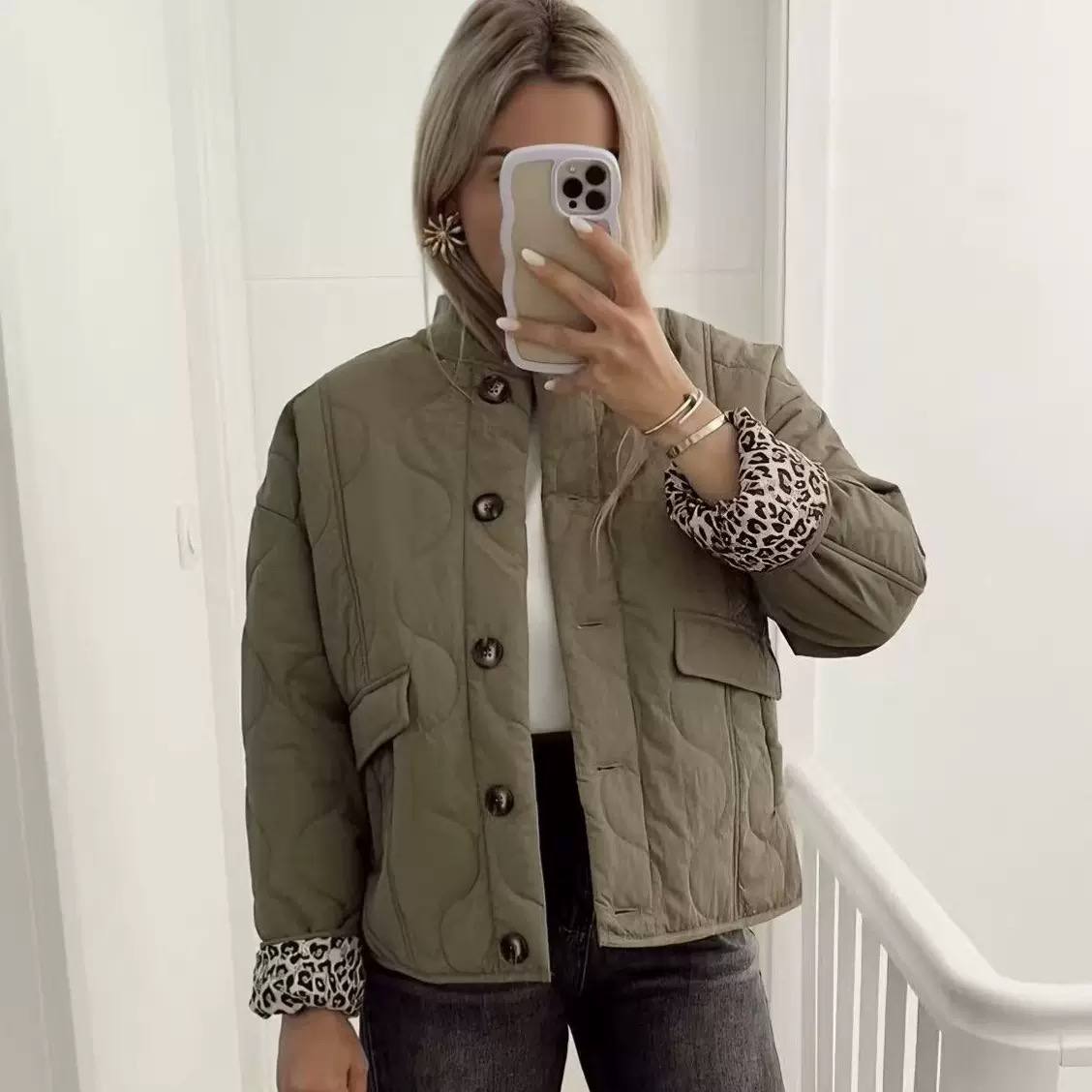 Women's Quilted Leopard Cuff Jacket