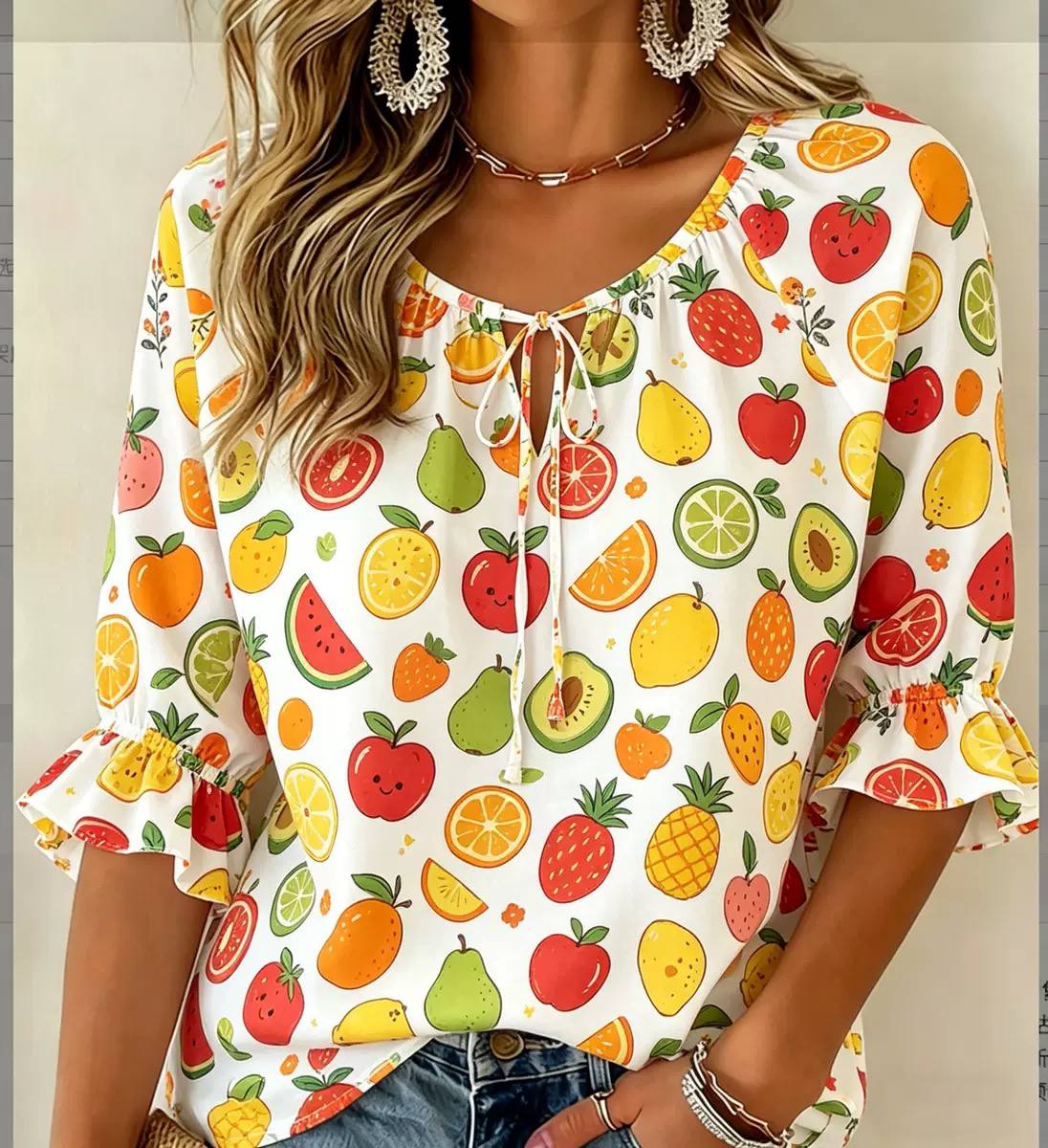 Women's Tie Neck Ruffle Sleeve Blouse
