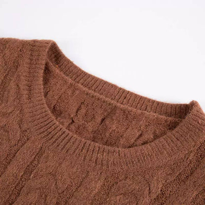 Women's Distressed Cable Knit Crew Neck Sweater