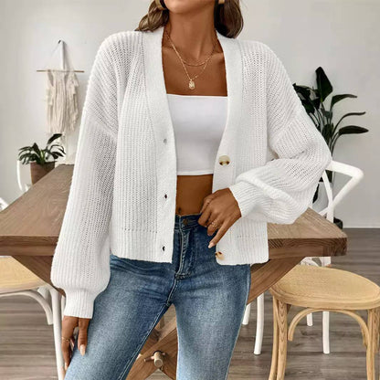 Women's Button Front Balloon Sleeve Knit Cardigan