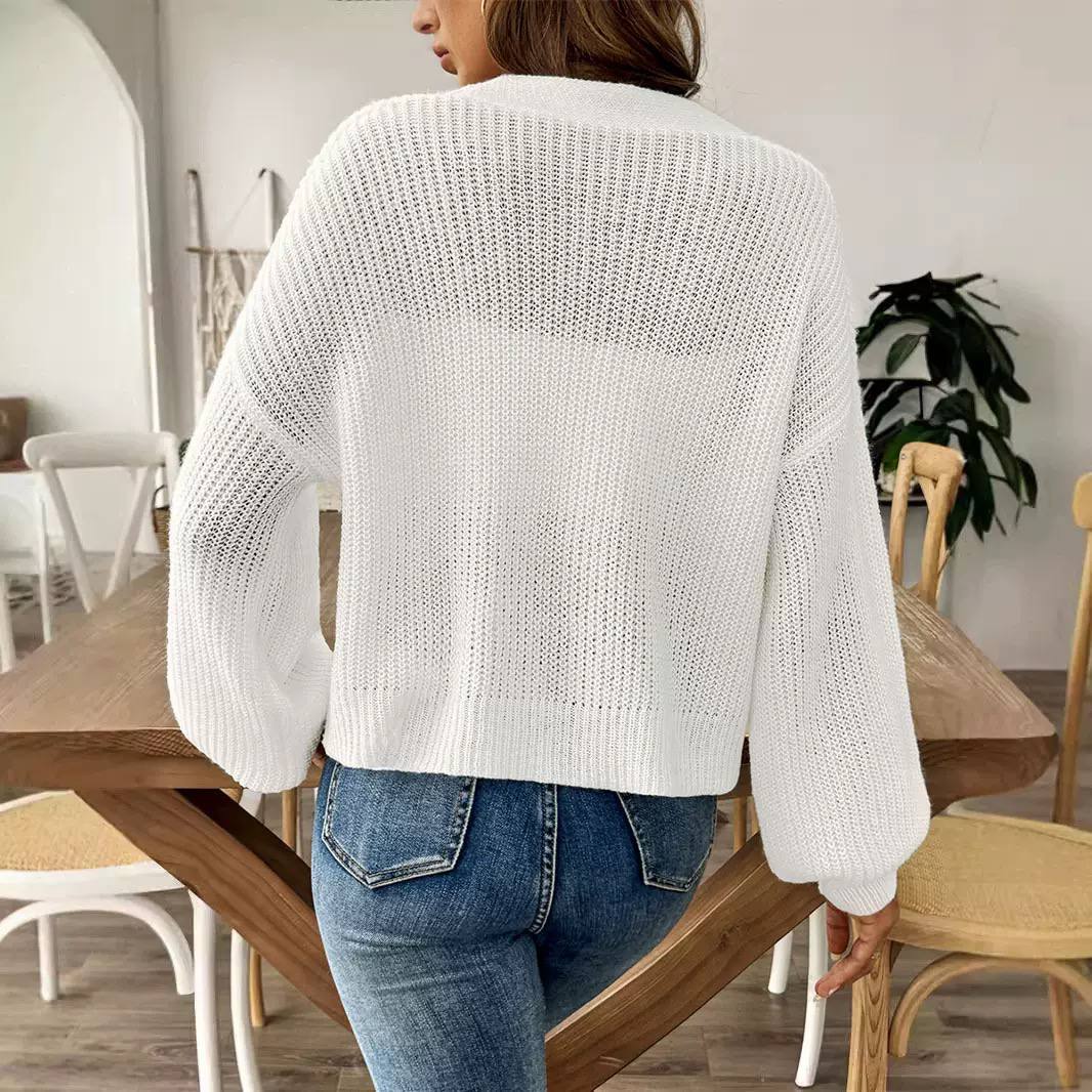 Women's Button Front Balloon Sleeve Knit Cardigan