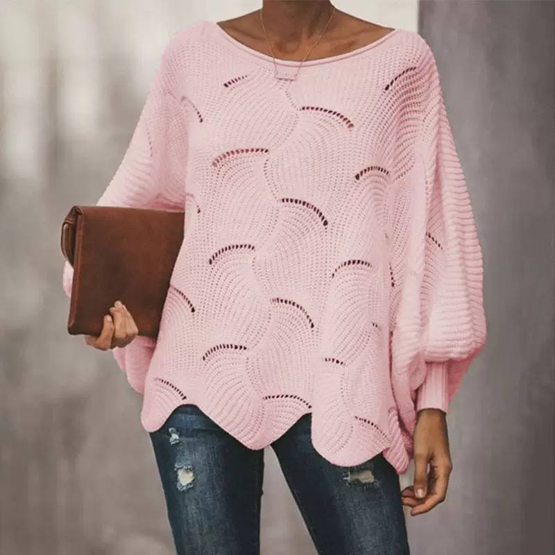 Women's Scallop Hem Open Knit Batwing Sweater