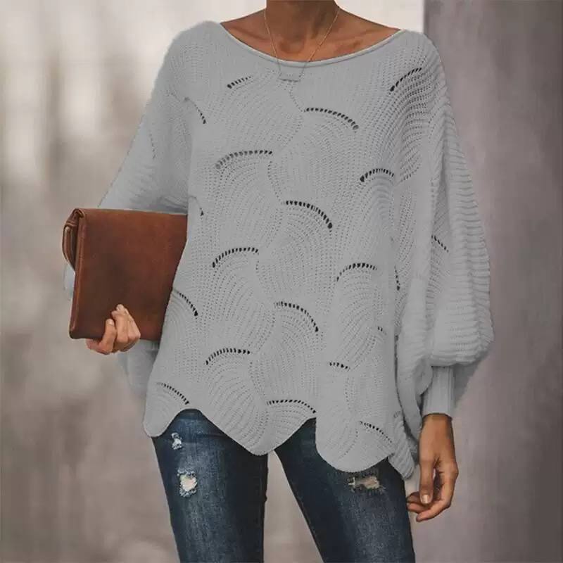Women's Scallop Hem Open Knit Batwing Sweater