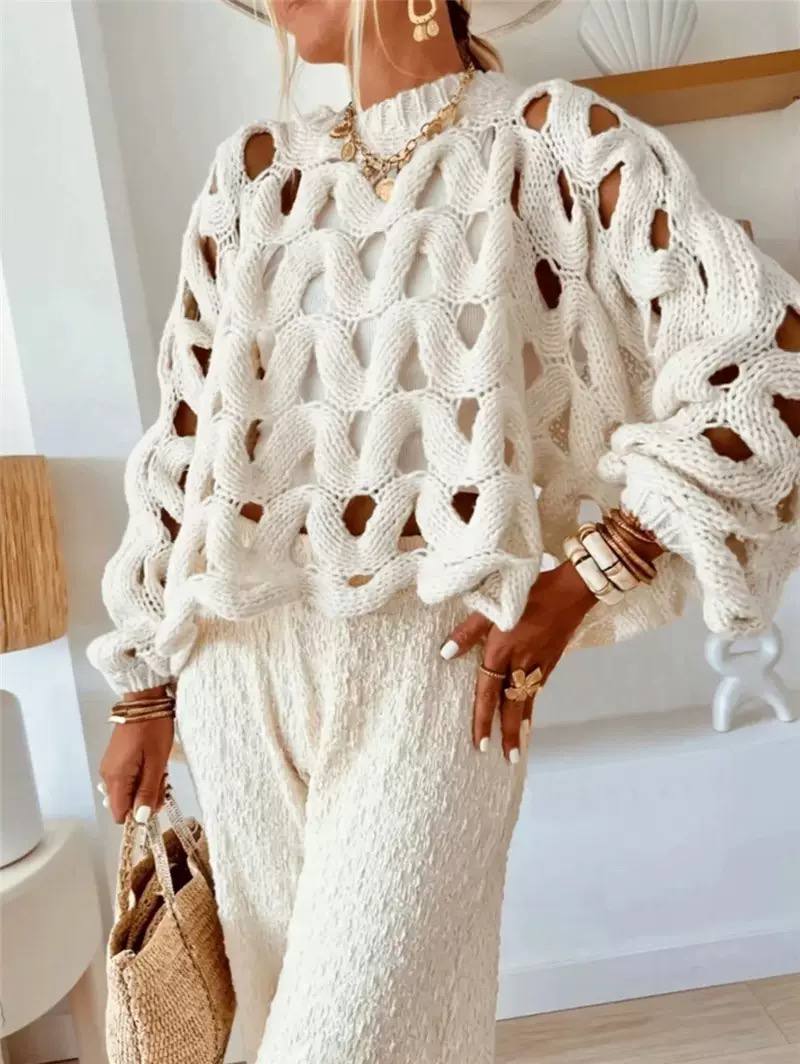 Women's Chunky Open Knit Hollow Out Sweater