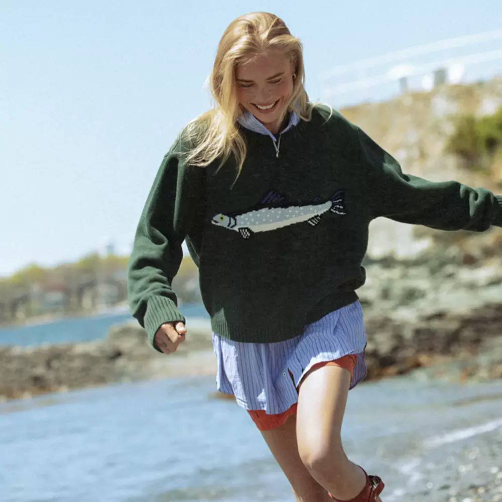 Women's Fish Graphic Crew Neck Knit Sweater