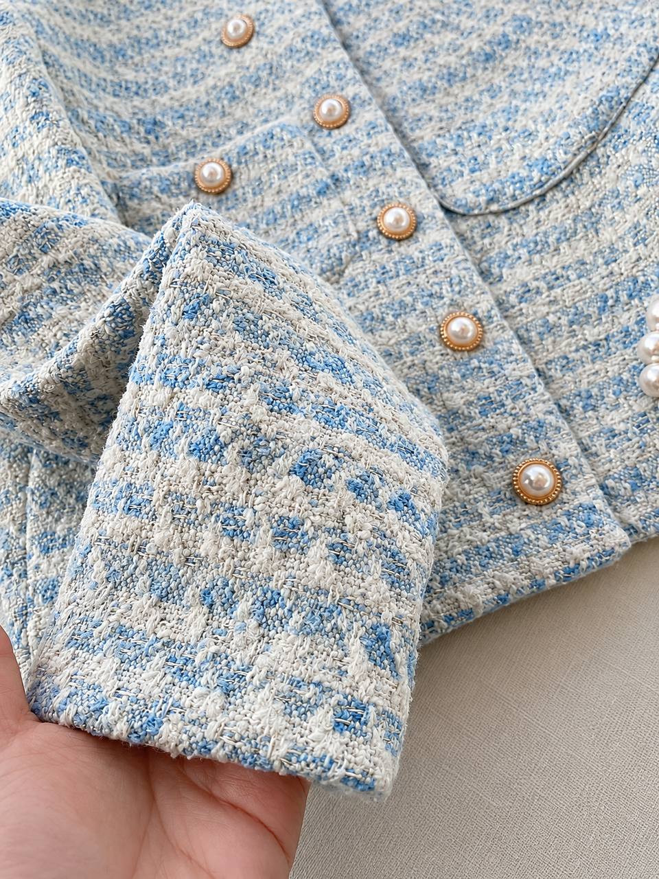 Women's Pearl Button Tweed Cropped Jacket