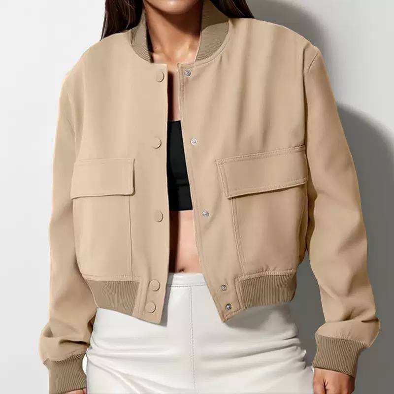 Women's Cropped Bomber Jacket with Flap Pockets