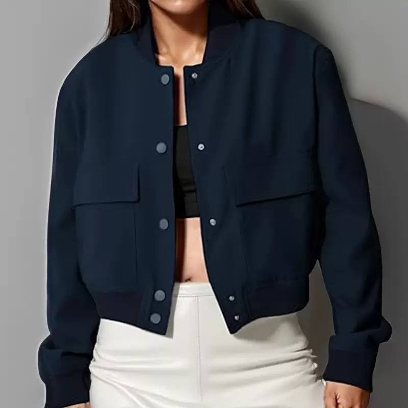 Women's Cropped Bomber Jacket with Flap Pockets